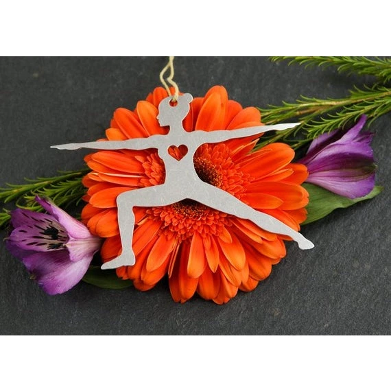 Iron Maid Art Yoga Warrior Two Pose Metal Holiday Gift Christmas Ornament