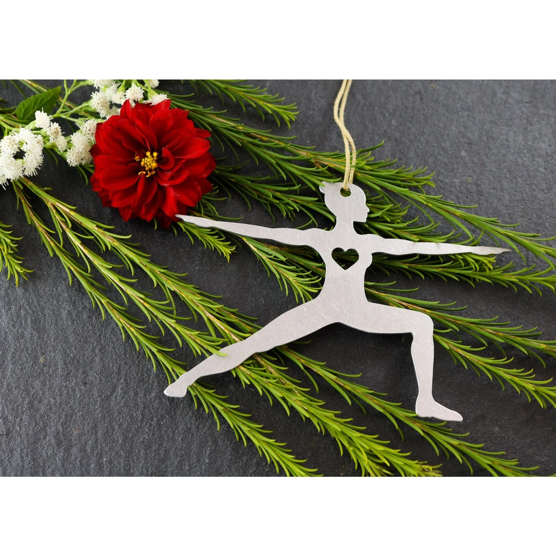 Iron Maid Art Yoga Warrior Two Pose Metal Holiday Gift Christmas Ornament