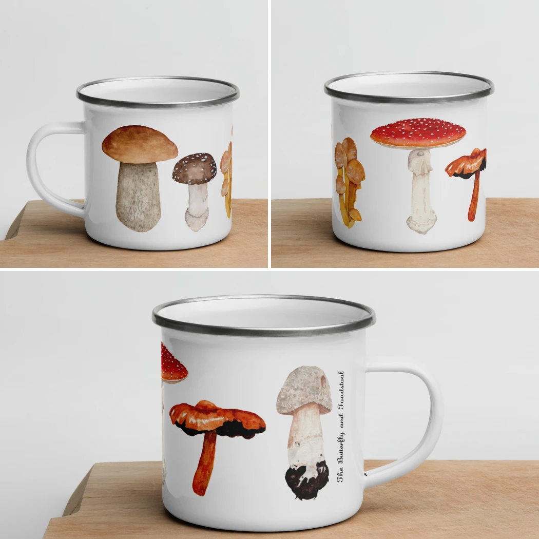 Butterfly & Toadstool Camping Gear Mushroom Enamel Camp Mug