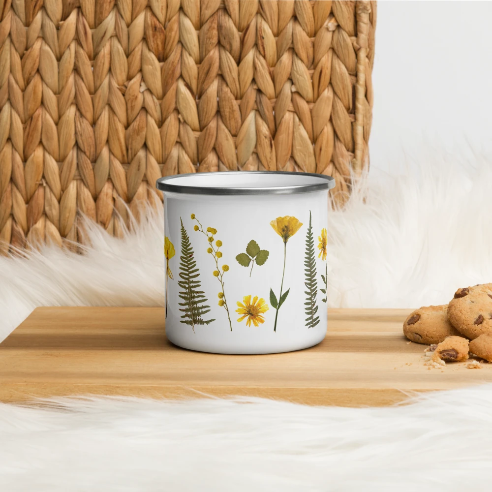 Butterfly & Toadstool Pressed Fern Enamel Camp Mug
